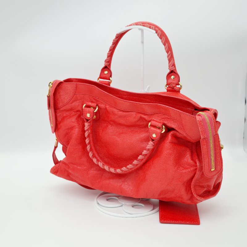 BALENCIAGA 巴黎世家 經典CITY橘紅色 金扣 機車包-1