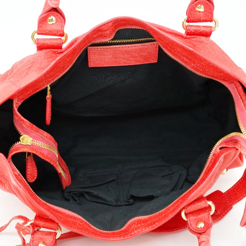 BALENCIAGA 巴黎世家 經典CITY橘紅色 金扣 機車包-4