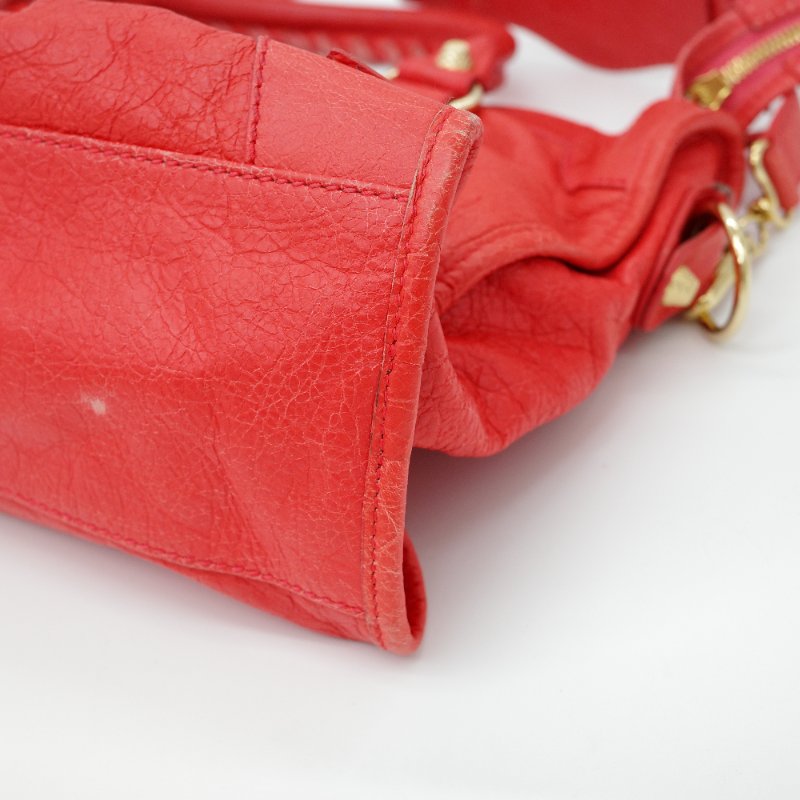 BALENCIAGA 巴黎世家 經典CITY橘紅色 金扣 機車包-5