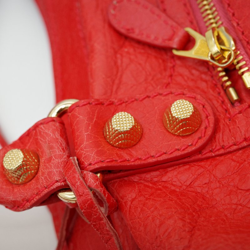 BALENCIAGA 巴黎世家 經典CITY橘紅色 金扣 機車包-6