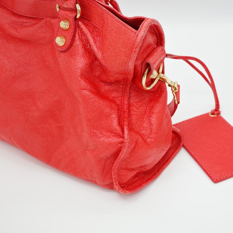 BALENCIAGA 巴黎世家 經典CITY橘紅色 金扣 機車包-10