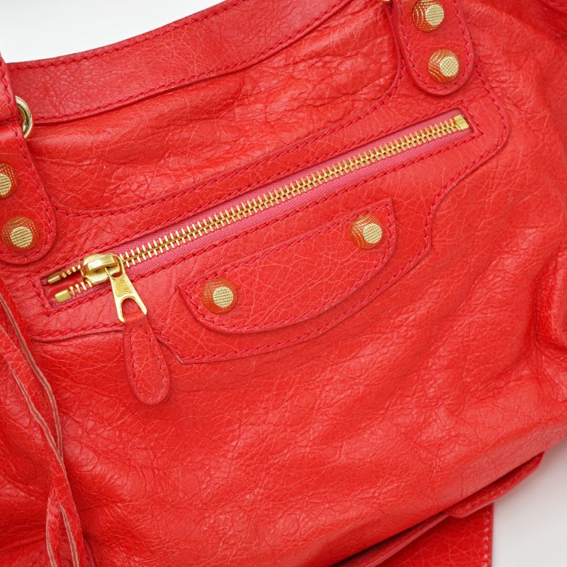 BALENCIAGA 巴黎世家 經典CITY橘紅色 金扣 機車包-11