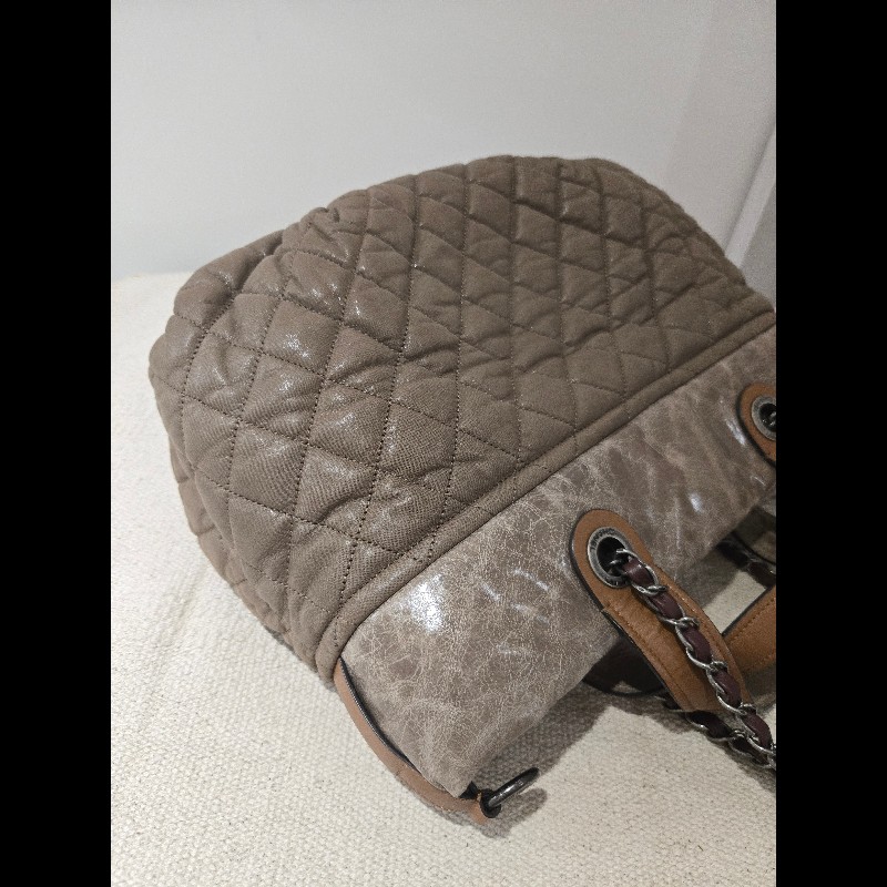 CHANEL 香奈兒 美拉德色系 咖色拼牛皮手提包 肩背包 托特包 媽媽包-10