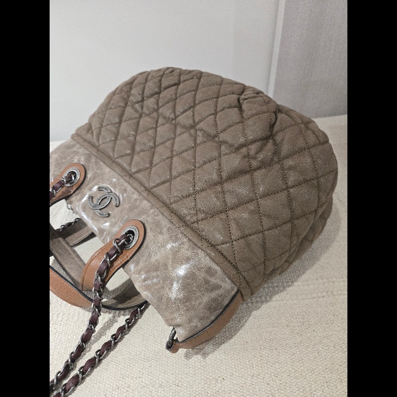 CHANEL 香奈兒 美拉德色系 咖色拼牛皮手提包 肩背包 托特包 媽媽包-11