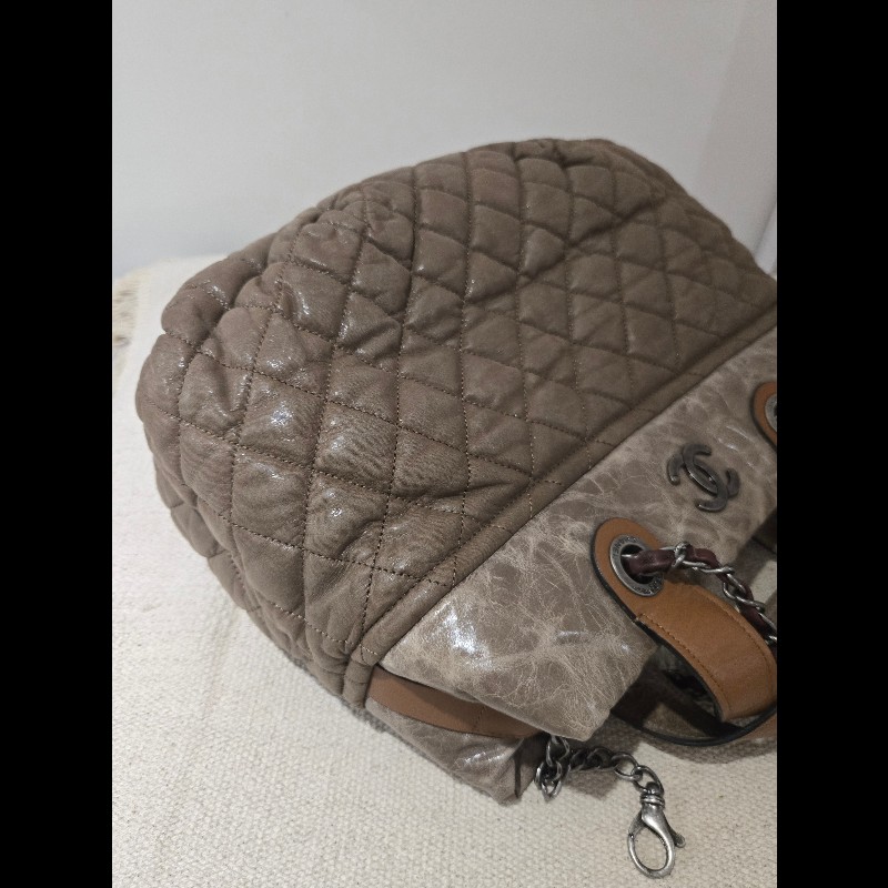 CHANEL 香奈兒 美拉德色系 咖色拼牛皮手提包 肩背包 托特包 媽媽包-12