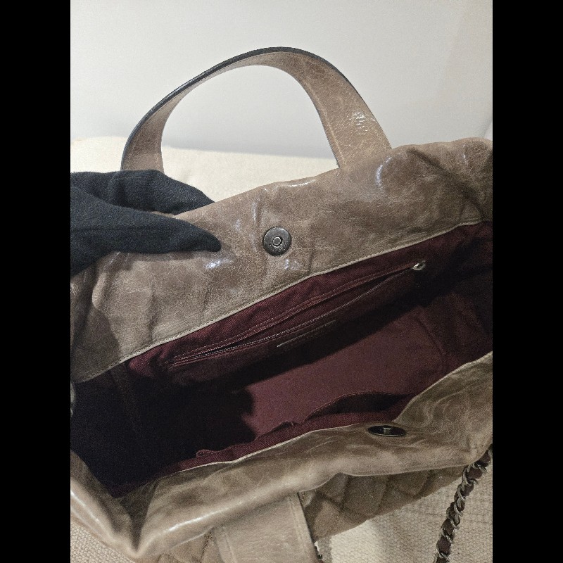 CHANEL 香奈兒 美拉德色系 咖色拼牛皮手提包 肩背包 托特包 媽媽包-47