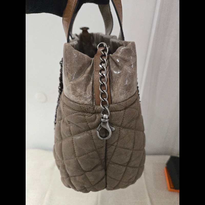CHANEL 香奈兒 美拉德色系 咖色拼牛皮手提包 肩背包 托特包 媽媽包-48