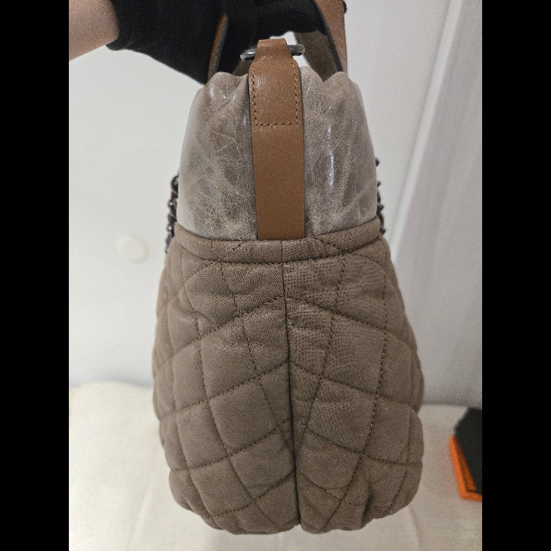 CHANEL 香奈兒 美拉德色系 咖色拼牛皮手提包 肩背包 托特包 媽媽包-49