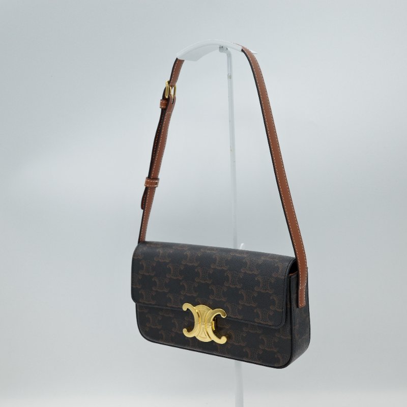 【超新🌟小編推薦】Celine 思琳 Triomphe  PVC 棕色花紋 棕色牛皮 腋下包 肩背包-1