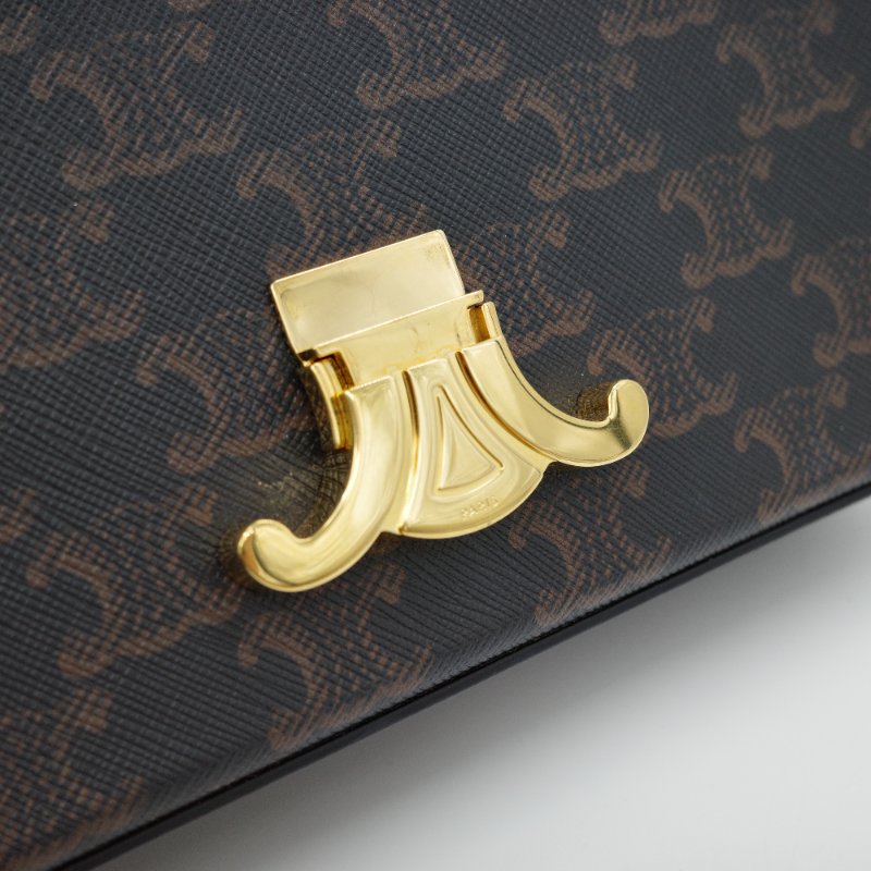 【超新🌟小編推薦】Celine 思琳 Triomphe  PVC 棕色花紋 棕色牛皮 腋下包 肩背包-9