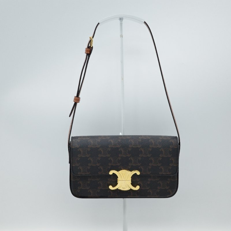 【超新🌟小編推薦】Celine 思琳 Triomphe  PVC 棕色花紋 棕色牛皮 腋下包 肩背包-0