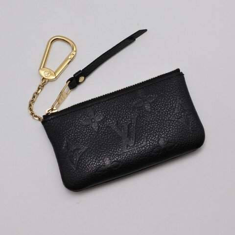 LOUIS VUITTON 壓紋牛皮鑰匙釦拉鍊零錢包 - 黑