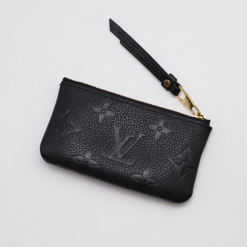 LOUIS VUITTON 壓紋牛皮鑰匙釦拉鍊零錢包 - 黑-1