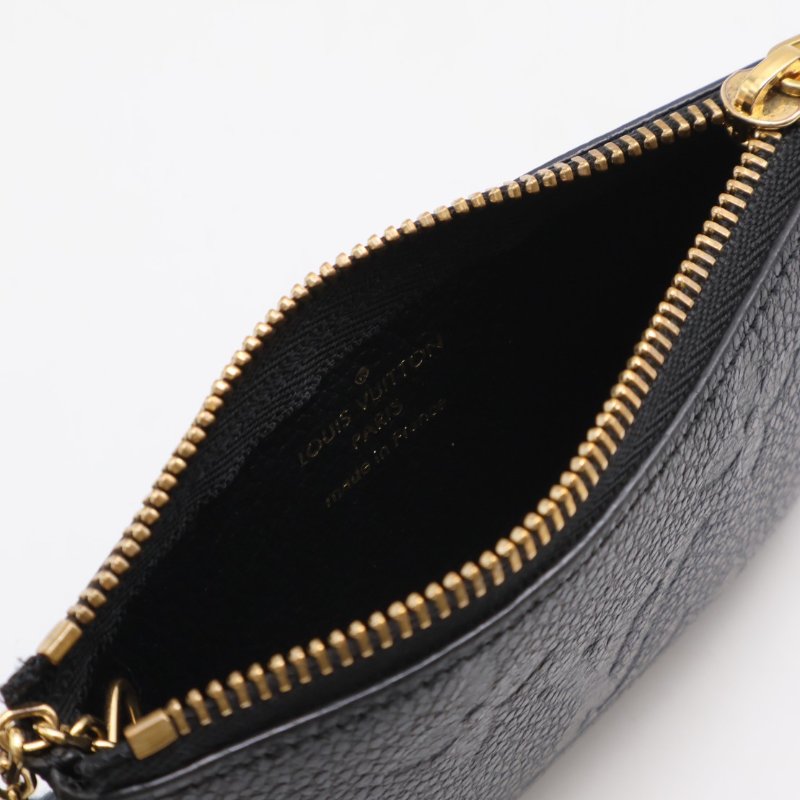 LOUIS VUITTON 壓紋牛皮鑰匙釦拉鍊零錢包 - 黑-2