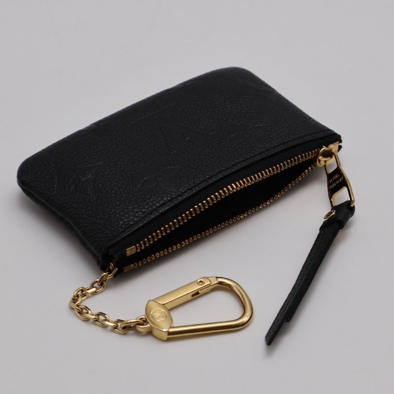 LOUIS VUITTON 壓紋牛皮鑰匙釦拉鍊零錢包 - 黑-4