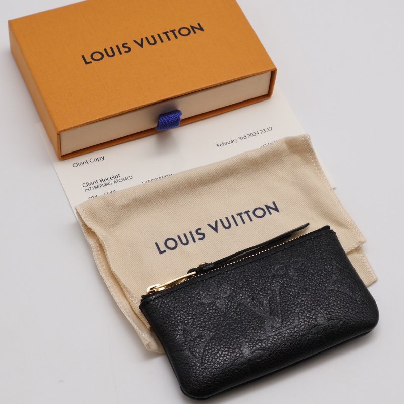 LOUIS VUITTON 壓紋牛皮鑰匙釦拉鍊零錢包 - 黑-5