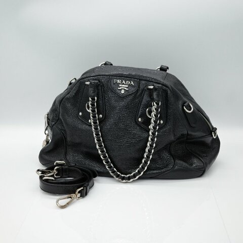 PRADA 普拉達 CERVO LUX  黑色 鹿皮 鏈條肩背包