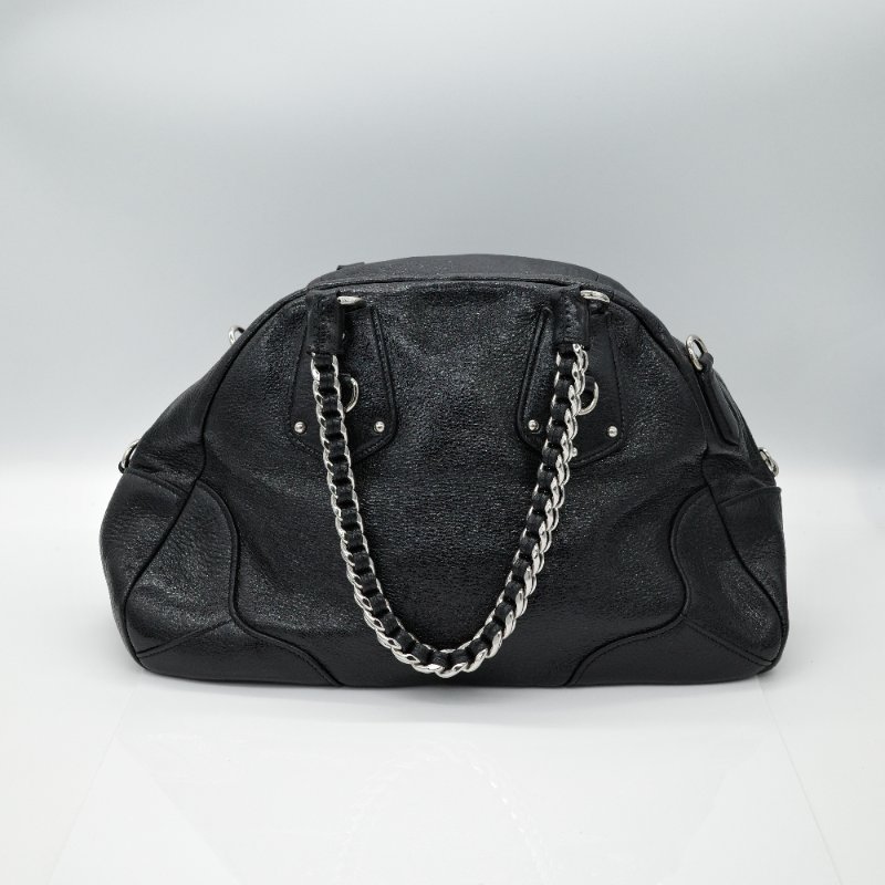 Prada 普拉達 Cervo Lux 黑色 鹿皮 銀色粗鏈條 手提包 肩背包 斜挎包-3