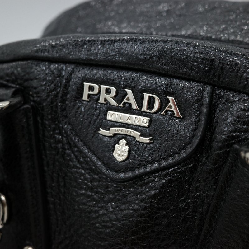 Prada 普拉達 Cervo Lux 黑色 鹿皮 銀色粗鏈條 手提包 肩背包 斜挎包-5