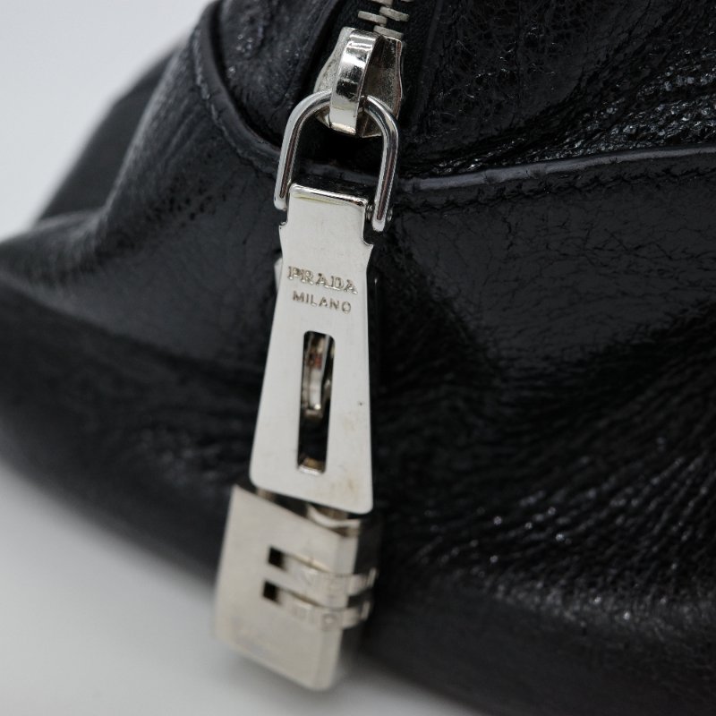 Prada 普拉達 Cervo Lux 黑色 鹿皮 銀色粗鏈條 手提包 肩背包 斜挎包-6
