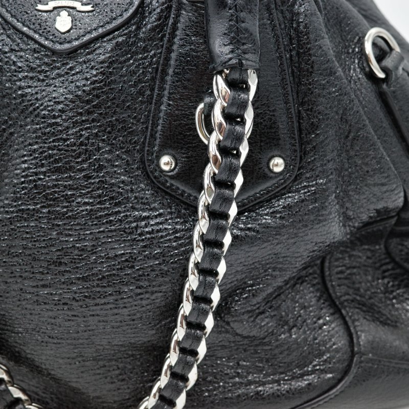 Prada 普拉達 Cervo Lux 黑色 鹿皮 銀色粗鏈條 手提包 肩背包 斜挎包-8