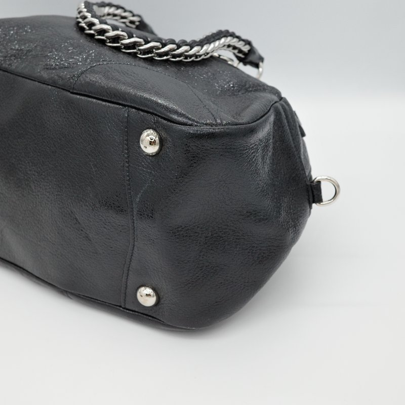 Prada 普拉達 Cervo Lux 黑色 鹿皮 銀色粗鏈條 手提包 肩背包 斜挎包-9