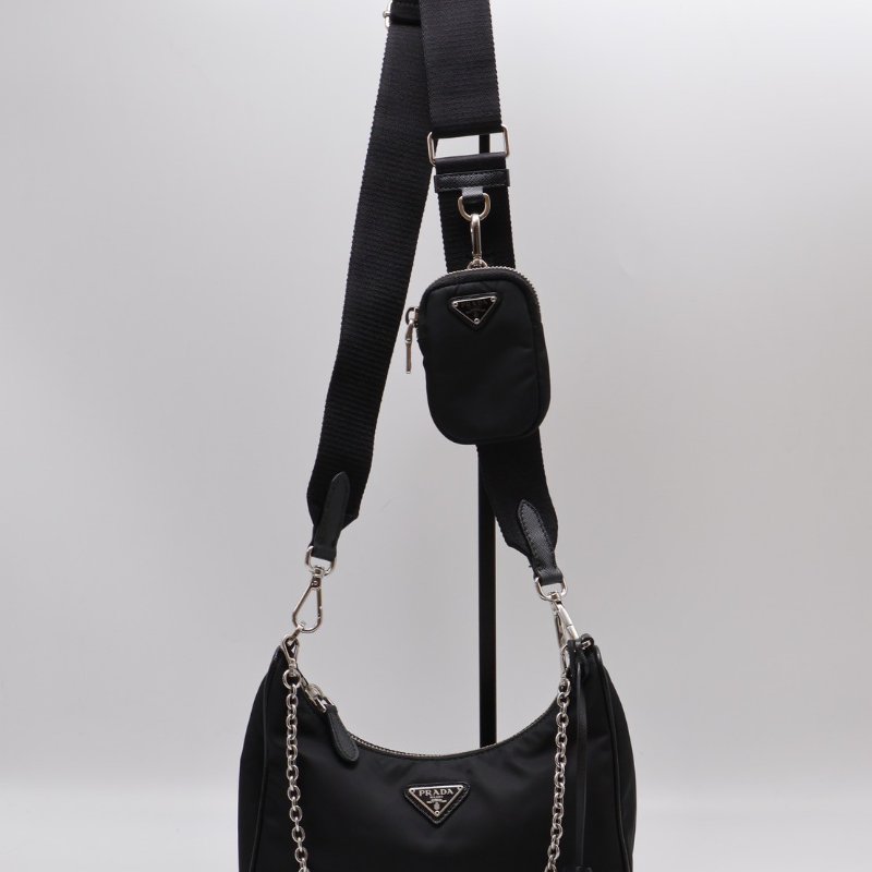 PRADA 經典三合一尼龍斜背包 - 黑銀-9