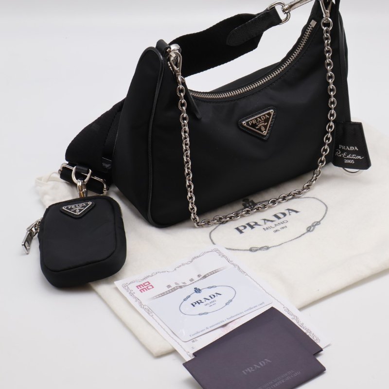 PRADA 經典三合一尼龍斜背包 - 黑銀-11