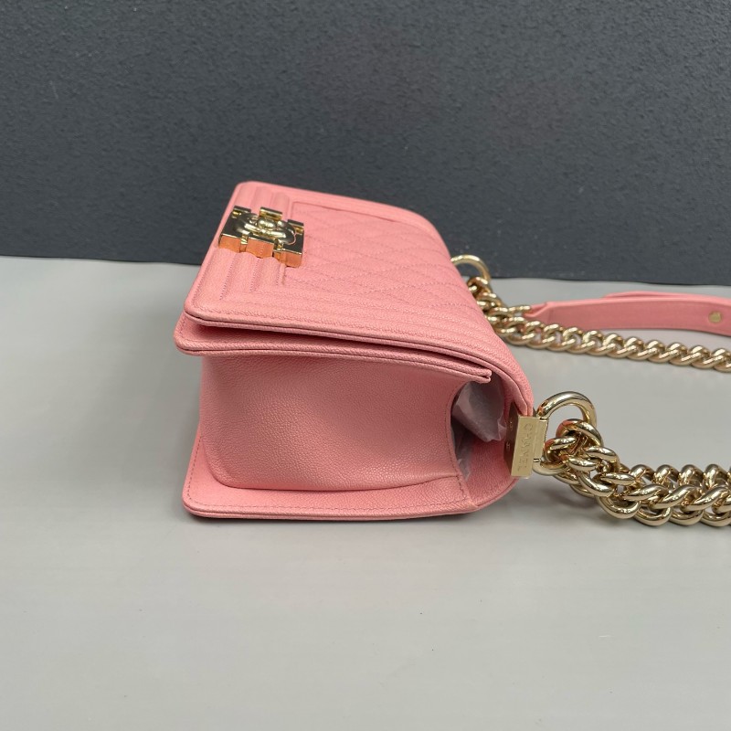 Chanel 粉色荔枝牛皮金扣小號Leboy鏈條包 肩背包斜背包-3
