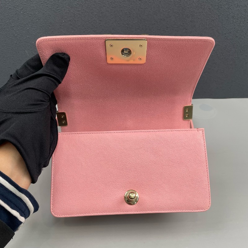 Chanel 粉色荔枝牛皮金扣小號Leboy鏈條包 肩背包斜背包-6