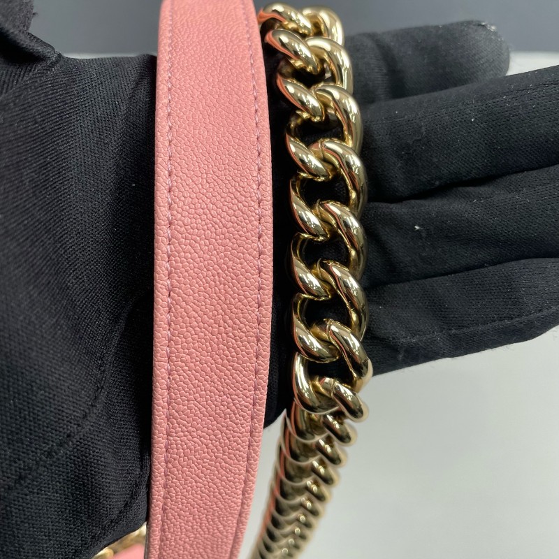 Chanel 粉色荔枝牛皮金扣小號Leboy鏈條包 肩背包斜背包-8