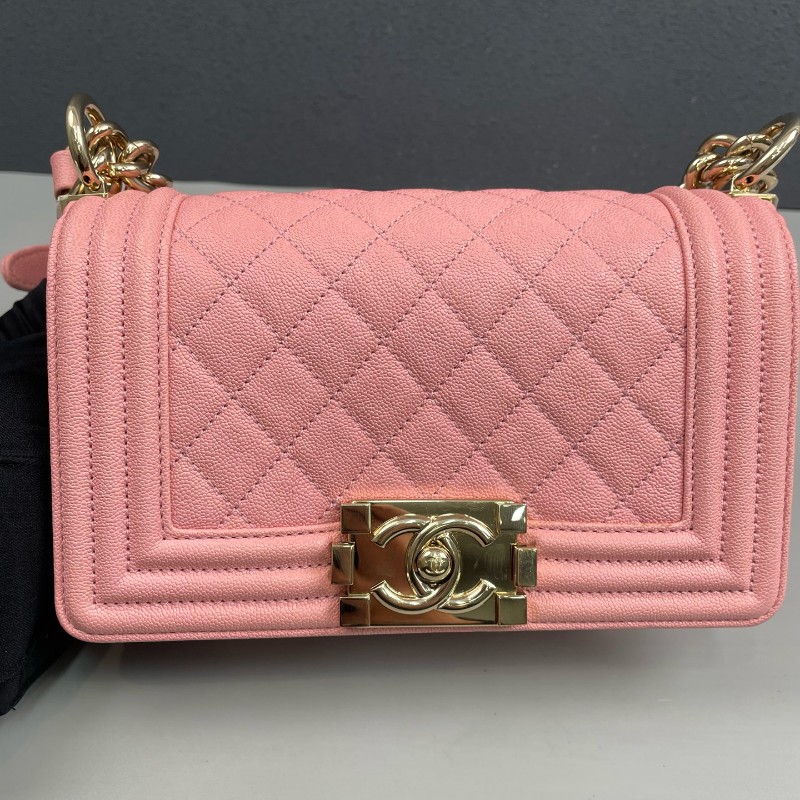Chanel 粉色荔枝牛皮金扣小號Leboy鏈條包 肩背包斜背包-9