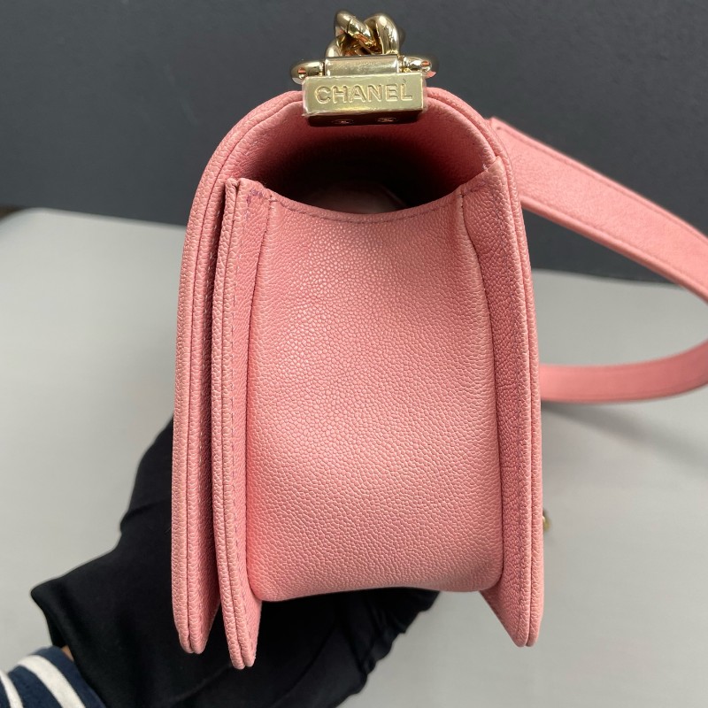 Chanel 粉色荔枝牛皮金扣小號Leboy鏈條包 肩背包斜背包-11