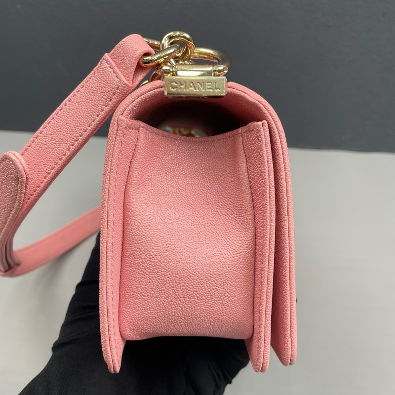 Chanel 粉色荔枝牛皮金扣小號Leboy鏈條包 肩背包斜背包-12
