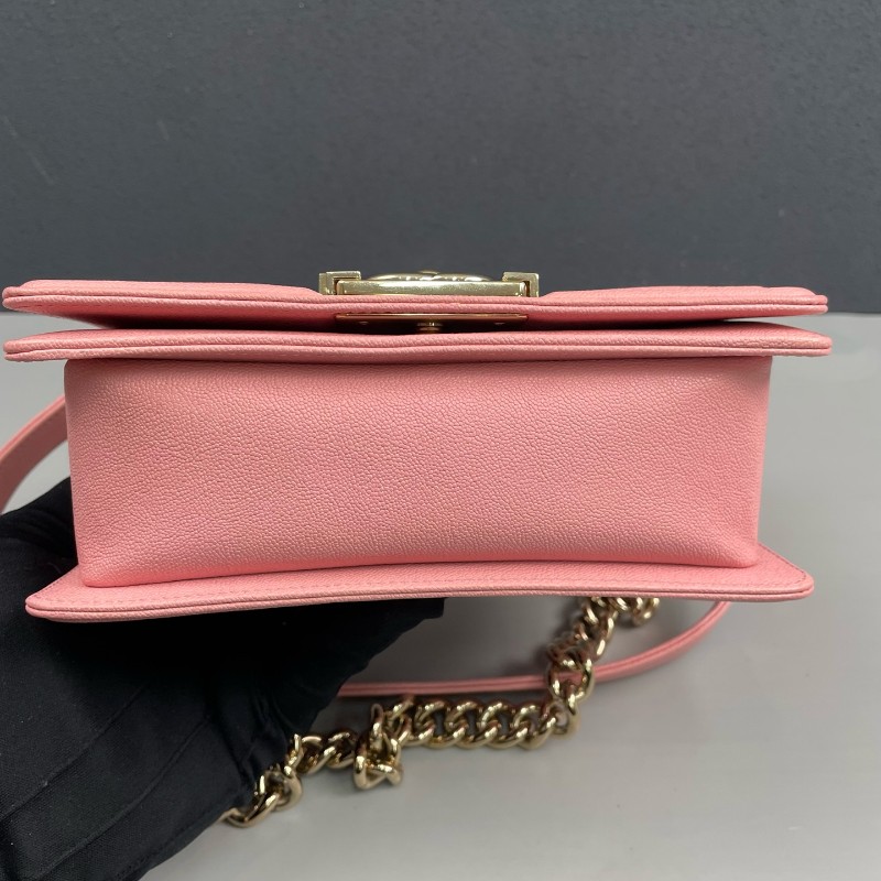Chanel 粉色荔枝牛皮金扣小號Leboy鏈條包 肩背包斜背包-13