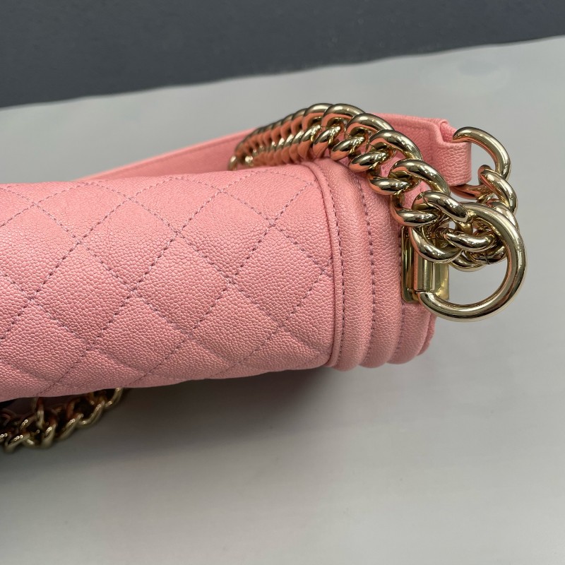 Chanel 粉色荔枝牛皮金扣小號Leboy鏈條包 肩背包斜背包-14