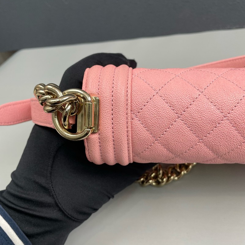 Chanel 粉色荔枝牛皮金扣小號Leboy鏈條包 肩背包斜背包-15