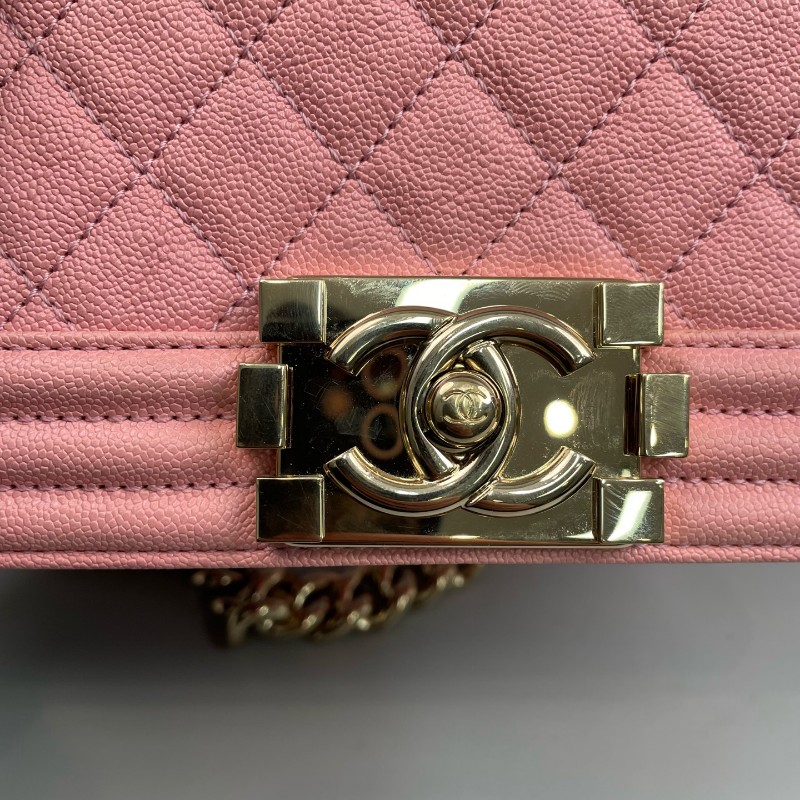 Chanel 粉色荔枝牛皮金扣小號Leboy鏈條包 肩背包斜背包-16