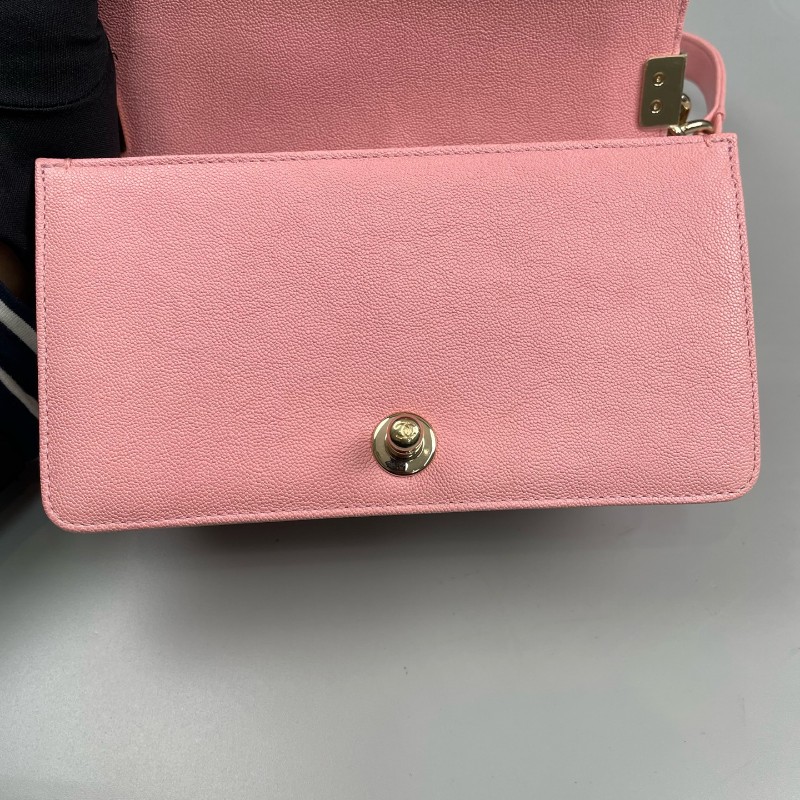 Chanel 粉色荔枝牛皮金扣小號Leboy鏈條包 肩背包斜背包-17