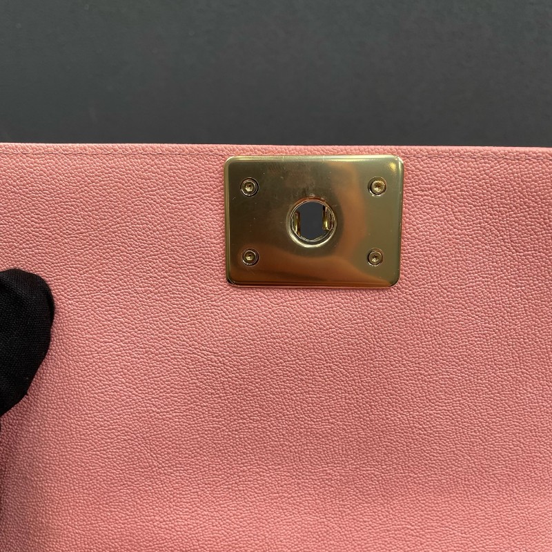 Chanel 粉色荔枝牛皮金扣小號Leboy鏈條包 肩背包斜背包-18