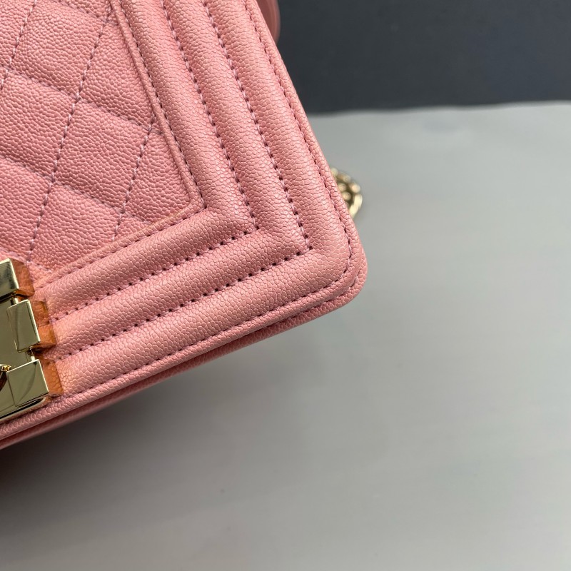 Chanel 粉色荔枝牛皮金扣小號Leboy鏈條包 肩背包斜背包-22