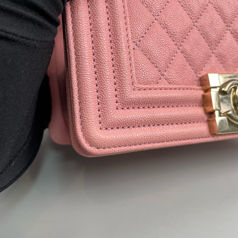 Chanel 粉色荔枝牛皮金扣小號Leboy鏈條包 肩背包斜背包-23