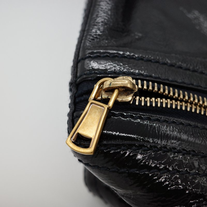 Saint Laurent 聖羅蘭 Downtown 黑色漆皮 拉鍊造型 復古 手提包 單肩包 托特包 旅行包-2