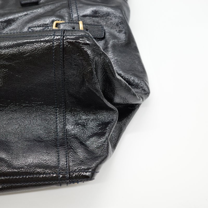 Saint Laurent 聖羅蘭 Downtown 黑色漆皮 拉鍊造型 復古 手提包 單肩包 托特包 旅行包-4