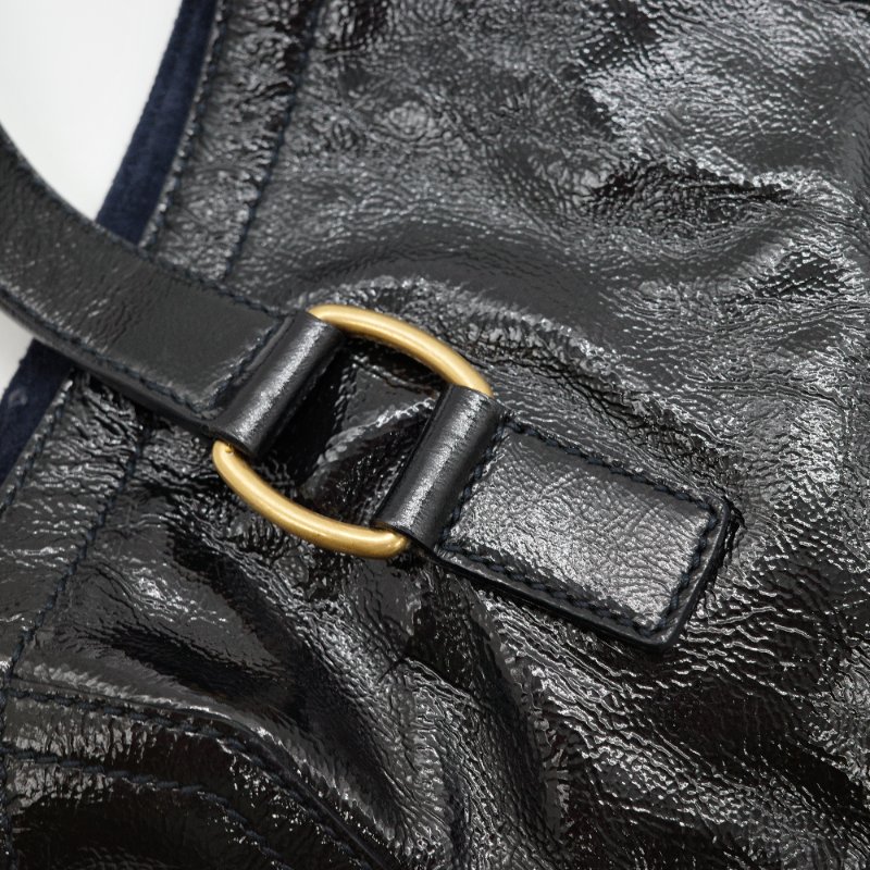 Saint Laurent 聖羅蘭 Downtown 黑色漆皮 拉鍊造型 復古 手提包 單肩包 托特包 旅行包-6