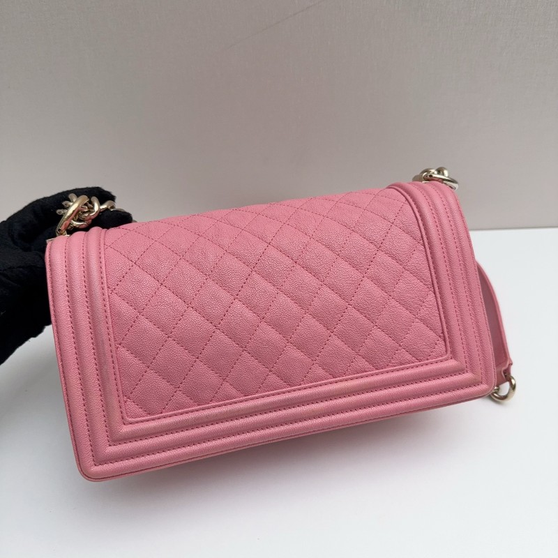 Chanel 粉色荔枝牛皮金扣 中號 魚子醬Leboy 肩背包斜背包-2