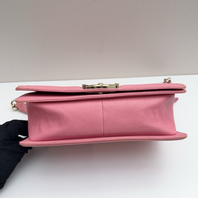 Chanel 粉色荔枝牛皮金扣 中號 魚子醬Leboy 肩背包斜背包-3