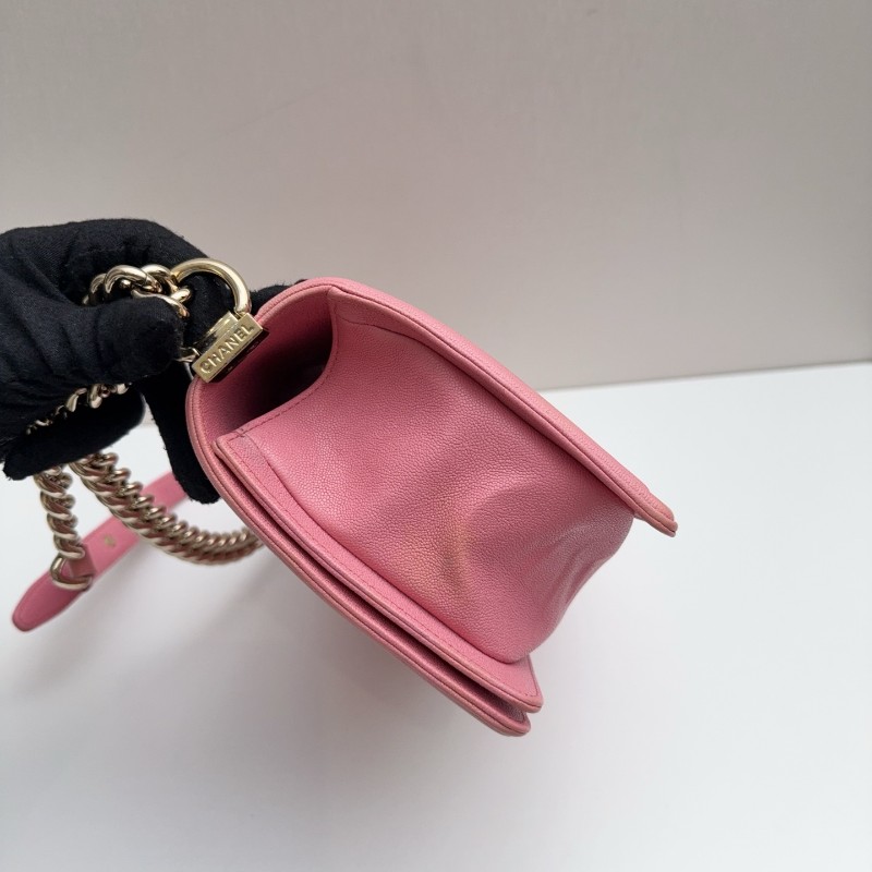 Chanel 粉色荔枝牛皮金扣 中號 魚子醬Leboy 肩背包斜背包-4