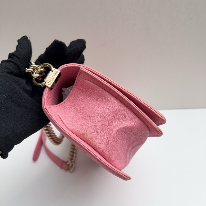 Chanel 粉色荔枝牛皮金扣 中號 魚子醬Leboy 肩背包斜背包-5