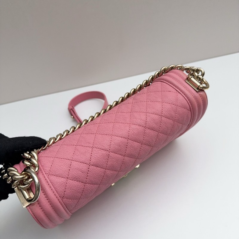 Chanel 粉色荔枝牛皮金扣 中號 魚子醬Leboy 肩背包斜背包-6